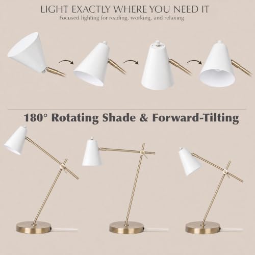 HarvestLand HaloBar White Mordern Desk Lamp, Reading Lamp for Home Office | Adjustable White task lamp, Task lamp, Architect desk lamp, Small desk lamps for small spaces,Mid century table lamp - color: White HaloBar