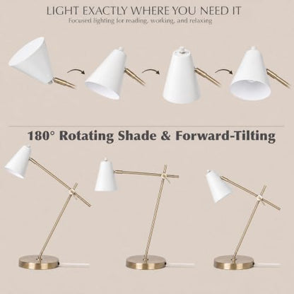 HarvestLand HaloBar White Mordern Desk Lamp Reading Lamp for Home Office | Adjustable 6”H White Metal Shade desk lamp for Bedside table, Bedroom, Living Room Reading Table Lamp - color: White HaloBar