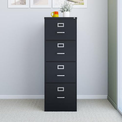 Staples Commercial 4-Drawer Vertical File Cabinet, Locking, Letter, Black, 22-inch D (22337D) - color: Black