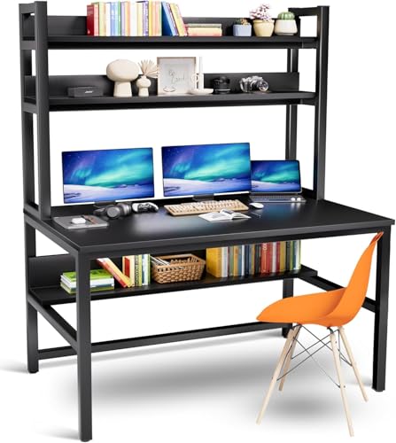 Aquzee Desk with Hutch, Computer Desk with Shelves, 55 Inch - color: Black, size: 55inch
