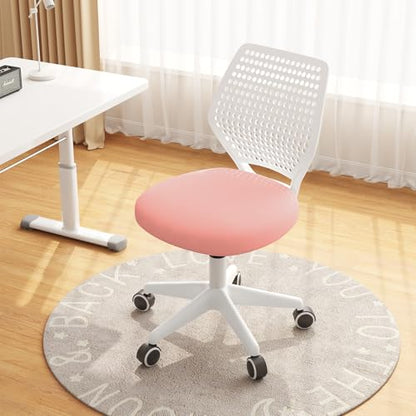 Small Office Chair with Wheels, Armless Desk Chair Height Adjustable Swivel Rolling Task Chair Breathable Mesh Ergonomic Computer Work Chair for Adult, Pink