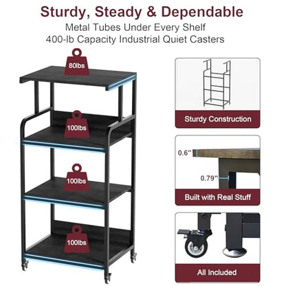 4 Tier Printer Stand with Wheels, Extra Large Tall Printer Table for Home Office, Printer and Shredder Stand with Storage Shelf (Black) - color: Black