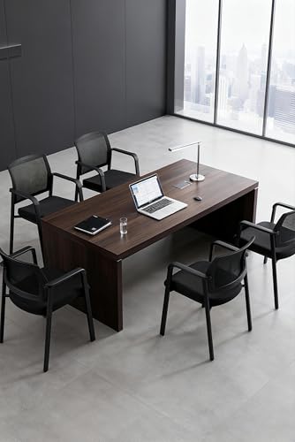 CLATINA Home Office Desk Chair No Wheels,Ergonomic Mesh Mid Back Stacking Arm Chair for Remote Learning,Small Office,Guest Chair,College Apartment (Black, 4 Pack)