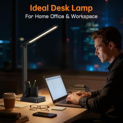 LED Desk Lamps for Dorm Office with USB C Charging Station, 800lm, CRI>90 - color: Black