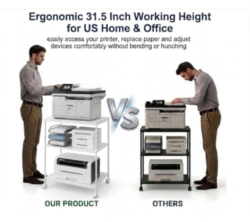 31.5" Heavy Duty Large Printer Stand with Adjustable Storage Shelf, White - color: White, size: 3-Tier