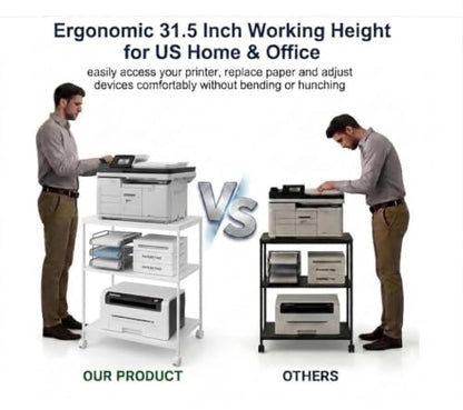 31.5" Heavy Duty Large Printer Stand with Adjustable Storage Shelf, White - color: White, size: 3-Tier