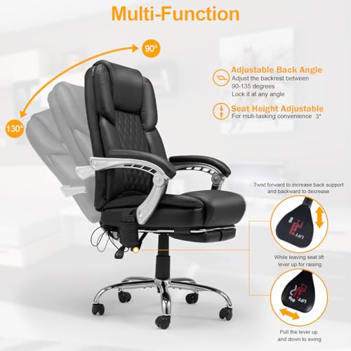 HOMREST Heated Massage Executive Office Chair with Footrest, Black - color: Black