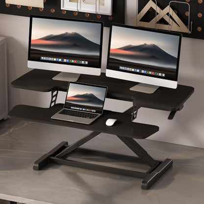 FLEXISPOT Standing Desk Converter 40" Large Desk Riser, Spacious Desktop Riser Sit Stand Computer Workstation with Wide Keyboard Tray, Ergonomic Height Adjustable Stand Up Desk Converter, Black - color: Black, size: 40"