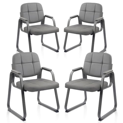 CLATINA Leather Guest Chairs Set of 4, Office Reception with Padded Arms, Desk Chair with Sled Base for Office Conference Waiting Room, Grey - color: Grey-sled Base, size: 4pack