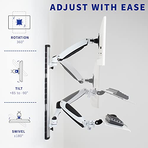 VIVO Sit-Stand Wall Mount Counterbalance Height Adjustable Monitor and Keyboard Workstation for Screens up to 27 inches, White STAND-SIT1KW - color: White