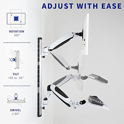 VIVO Sit-Stand Wall Mount Counterbalance Height Adjustable Monitor and Keyboard Workstation for Screens up to 27 inches, White STAND-SIT1KW - color: White