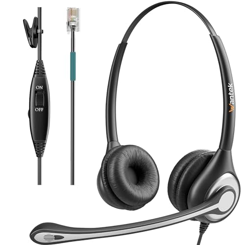 Wantek Phone Headsets for Office Phones, Corded Telephone Headset with Noise Canceling Mic, RJ9 Headset Compatible with Polycom Plantronics Avaya ShoreTel Toshiba Digium Nortel Landline Phones
