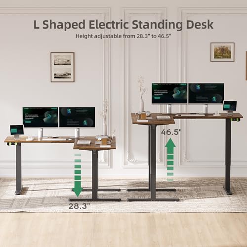 YDN L-Shaped Electric Standing Desk with Dual Motor 59In Rustic Brown - color: Rustic Brown, size: 59 inch