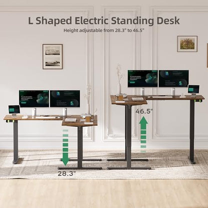 YDN L-Shaped Electric Standing Desk with Dual Motor 59In Rustic Brown - color: Rustic Brown, size: 59 inch