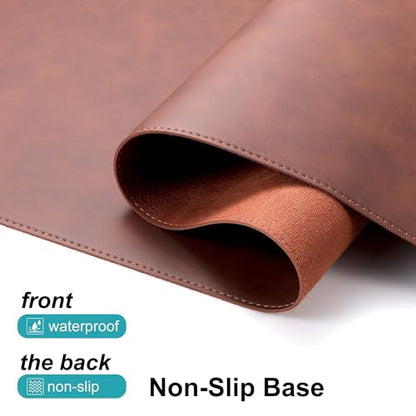 Leather Desk Pad Protector, Office Desk Mat, Large Laptop Mouse Pad, PU Non-Slip Desk Blotter, Waterproof Writing Pad, Computer Keyboard Mat for Desktop 39.4 x 17 inch (Brown)