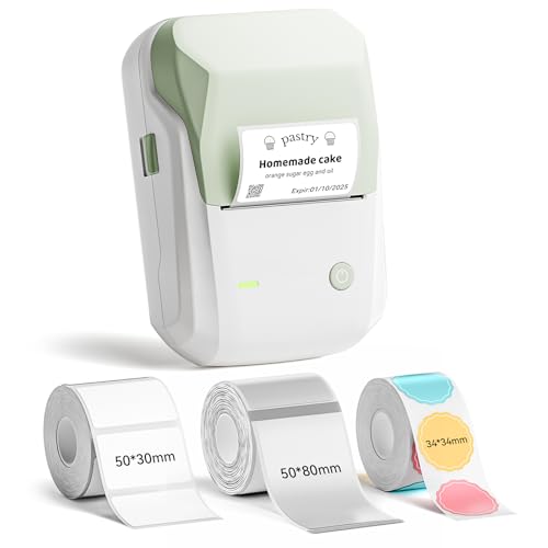 NIIMBOT B1 Label Maker Machine with 3 Tapes, 2Inch Thermal Label Printer - color: Green, style: 1 Printer+3 Roll Labels