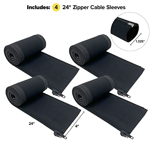 Wrap-It Storage Zipper Cable Sleeve, Black, 24", 4-Pack - size: 24in (4-Pack)