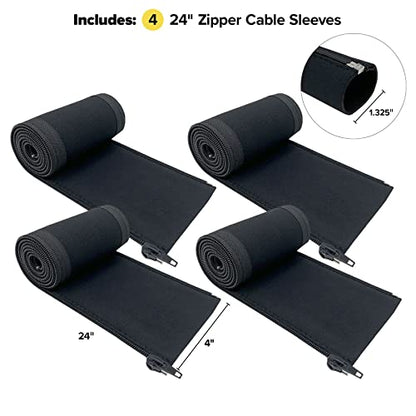 Wrap-It Storage Zipper Cable Sleeve, Black, 24", 4-Pack - size: 24in (4-Pack)