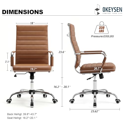 Okeysen Ergonomic Office Desk Chair, Ribbed Leather Modern Conference Room Chairs, Executive Adjustable Swivel Rolling Chair for Home & Office. - color: Ribbed Brown
