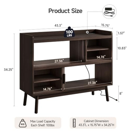 ONBRILL 44" Sideboard Buffet Cabinet with Outlet & Sliding Door, Brown - color: Brown, size: 44"