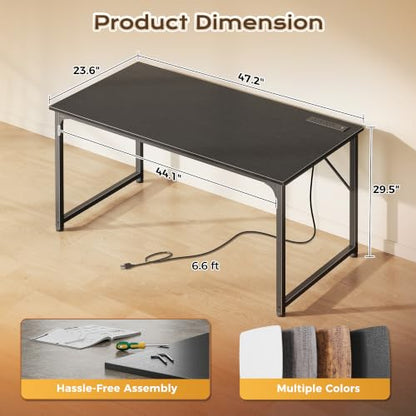 PRAISUN 47 X 24 Inch Deeper Desk with Power Outlets - color: Black, size: 47.2*23.6 inch