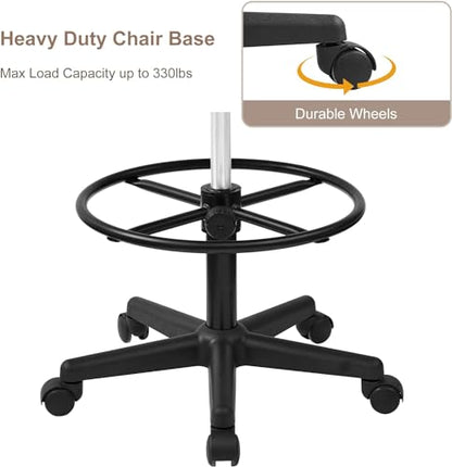 VECELO Home Office Desk Chair with Height Adjustable Seat and Footrest Ergonomic PU Standing Swivel Stool with Back and Arm