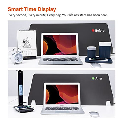 LED Desk Lamp with Wireless Charger, USB Charging Port, Table Lamp with Clock, Alarm, Date, Temperature, Desk Lamps for Home Office,Black - color: Black