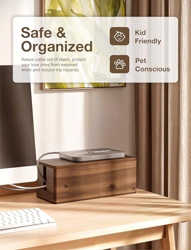 TIDITA 16" L Wooden Large Cable Management Box Round Edge (Walnut Color) - color: Walnut, size: 16"