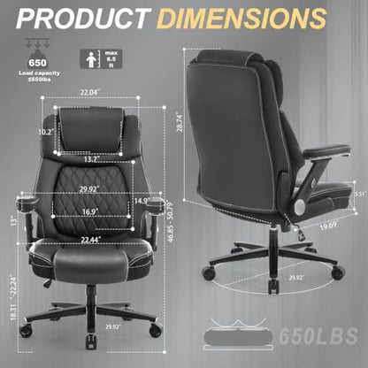 Big and Tall Office Chair,5D Flip Arms Wide Office Chair,Balck - color: Black, style: 5D Armrest