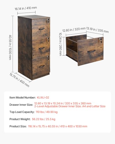 VEVOR 3 Drawer File Cabinet with Lock, Vertical Filing Storage Cabinets for Home Office, Heavy-Duty Locking Cabinet with 2-Level Adjustable Hanging Rod for A4/Letter/Legal Size File, Easy Assembly - style: 3 Drawers