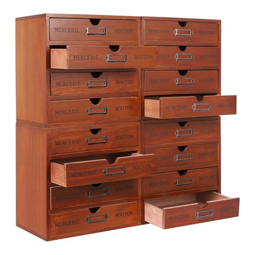 Vintage Drawer Wooden Drawers Organizer, 16-Drawer Desktop Organizer With Drawers, Iron Label Holders, Brown, For Store Cosmetics, Files, Books, Letters, Papers, Magazines - size: 16-Drawer/Brown1