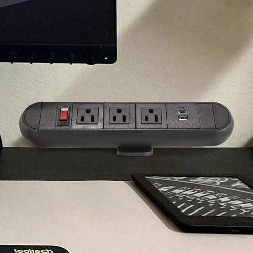 FOH Aluminum Desk Clamp Power Strip, 3 Port Clamp 1875W, 6FT Cable | Multi-Contact USB Power, Power Socket Surge Protector with Switch, 3 in 1 Desk Stand with 3CA, with USB-A & USB-C, Round - size: Round
