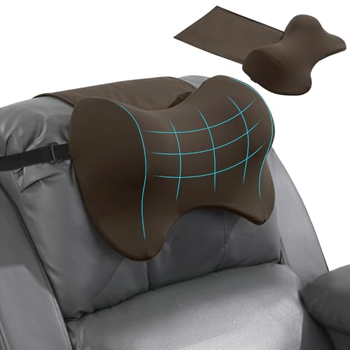 MABOZOO Neck Pillows for Recliner, Memory Foam Headrest Pillow with Non-Slip Backing and Elastic Straps, Recliner Neck Pillow for Pain Relief and Side Sleeping (Brown) - color: Brown