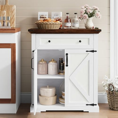 Coffee Bar Cabinet, 27.6" W Farmhouse Buffet Cabinet with Door & Drawer, Kitchen Cabinet with Adjustable Shelf for Hallway, Living Room, Dinning Room (White) - color: White