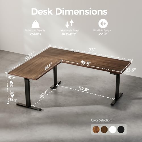 Agilestic 73 x 61 Inch L Shaped Electric Standing Desk, Dark Walnut - color: Dark Walnut, size: 73x61 Inch