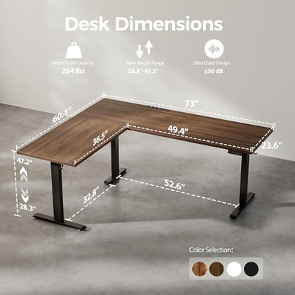 Agilestic 73 x 61 Inch L Shaped Electric Standing Desk, Dark Walnut - color: Dark Walnut, size: 73x61 Inch