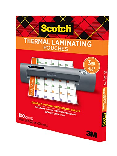 Scotch Thermal Laminating Pouches, 8.9 x 11.4 Inches, Letter Size Sheets | 100-Pack, 3 mil., For Use With Thermal Laminators - size: 100-Pack