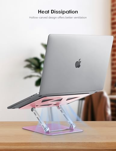 Aoviho Adjustable Laptop Stand for Desk,Portable Laptop Stand Holder and Riser,Foldable Aluminum Notebook Computer Stands for MacBook Air Pro HP Lenovo Dell Samsung, 10-15.6 inch,Blush Rose Silver - color: Blush Rose Silver