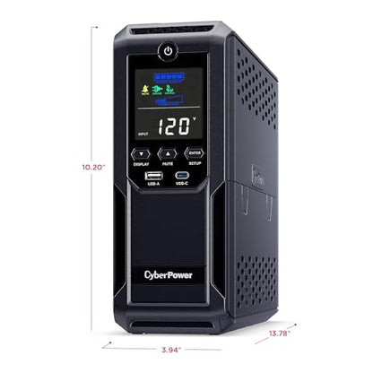 CyberPower CP1350AVRLCD3 Intelligent LCD UPS Battery Backup | 1350VA/815W, 12 Outlets, 2 USB Ports, AVR, Mini Tower, UL Certified - size: 1350VA