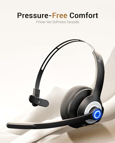 JIAMQISHI Bluetooth Wireless Headset with Mic for Work, Clear Calls | Bluetooth 5.2, Advanced Noise Reduction Microphone, Comfortable On-Ear Headphones, Applicable to PC, Laptop, Android, Zoom - color: Black Silver