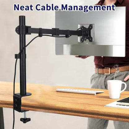 Single Monitor Arm Mount for 13-32 Inch Screen Up to 22lbs | Ultrawide Screens Up to 38 Inch Fully Adjustable Stand with C-Clamp/Grommet Base Tilt Rotation Max VESA 100x100 - size: Single for 13"-32"