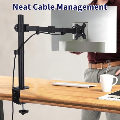 Single Monitor Arm Mount for 13-32 Inch Screen Up to 22lbs | Ultrawide Screens Up to 38 Inch Fully Adjustable Stand with C-Clamp/Grommet Base Tilt Rotation Max VESA 100x100 - size: Single for 13"-32"