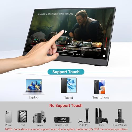 InnoView 15.6" Portable Monitor 60Hz Touchscreen 1080P 10-Point Touch Screen Monitor Portable with Protective Sleeve Built-in Stand, 1200:1 HDMI USB C Travel Monitors for Laptop, PC, Phone - size: 15.6 inch