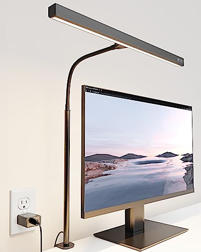 SUPERDANNY LED Desk Lamp for Office Home, Eye-Caring Desk Light with Adjustable Gooseneck, 12W Touch Control Dimmable Brightness, Architect Clamp Lamp with USB Adapter for Reading Study Workbench | Black, Touch Control Dimmable Brightness, 3000K-6000K, 36
