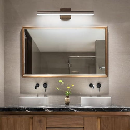 SineRise LED Modern Bathroom Vanity Light Fixtures (24-Inch, 3000K/4000K/6000K, Dimmable), Brown Wood Painted Modern Acrylic Bathroom Wall Lighting Fixtures Over Mirror - color: Brown, size: 24-Inch