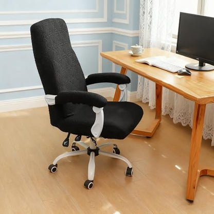 FORCHEER Large Office Chair Cover with Armrest Cover Black Jacquard Patterned Stretch Computer Chair Covers with Long Arm Rest Slipcovers Washable - color: Jacquard L-black, size: Large+Chair-Arm Cover