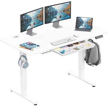 SHW 55 x 28 Electric Height Adjustable Standing Desk w/Drawer, White - color: White, size: 55-Inch