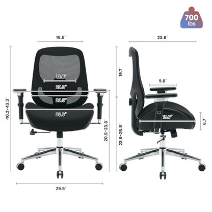 BOSMILLER 700lbs Big and Tall Office Chair with Wide Thick Seat Cushion for Sitting All Day,Ergonomic Mesh Desk Chair with Adjustable Lumbar Support for Heavy People,4D Armrests - color: Black