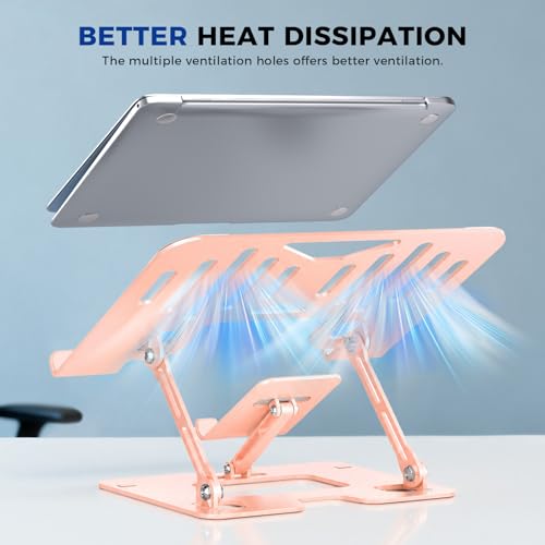 Ergonomic 2-in-1 Laptop Phone Stand for Desk, Pink Laptop Stand Adjustable Riser, Sturdy and Portable, Fits All Laptops and Phone (Pink) - color: Pink