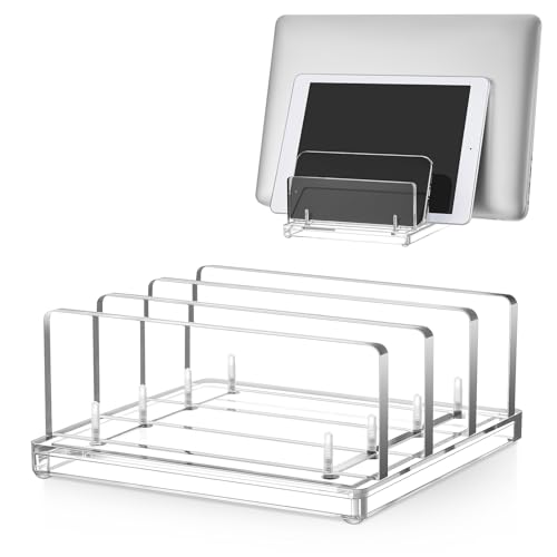 Chunful Adjustable Vertical Laptop Stand for Desk, Acrylic 3 Slot Laptop Holder Desktop, Invisible Desktop Notebook Dock for Notebook Computer, All Gaming Laptops up to 17'' - color: Clear, style: 3 Slot